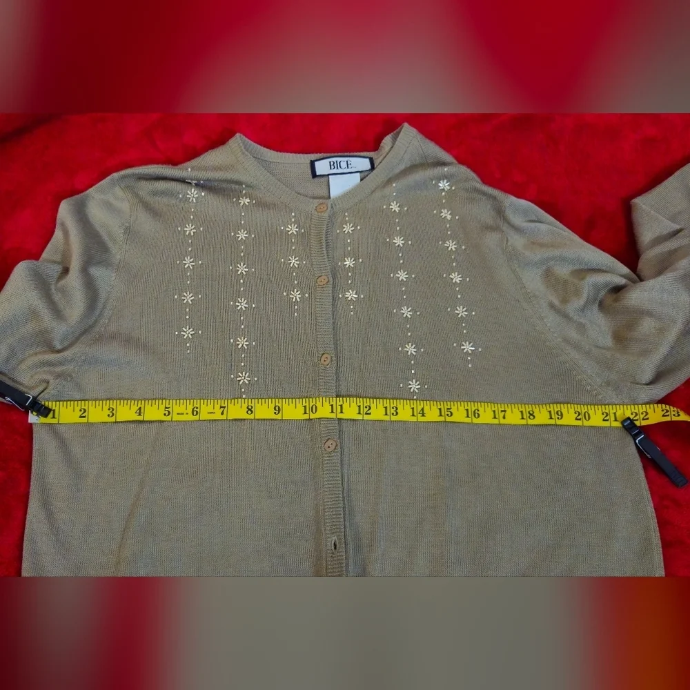 Bice Taupe Cardigan Sweater Set w/Embellishments - Size Large Shell/XL Cardigan
